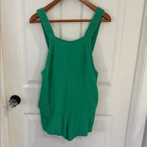 Ces Femme Emerald Green Gauze Romper with Wide Straps